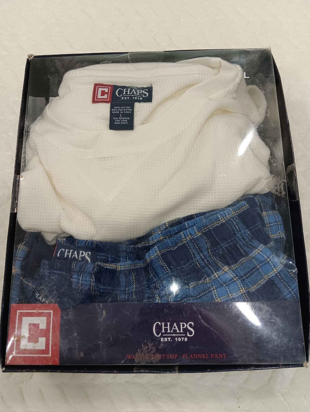 Chaps Cream Thermal Top with Blue Plaid Flannel Pants New